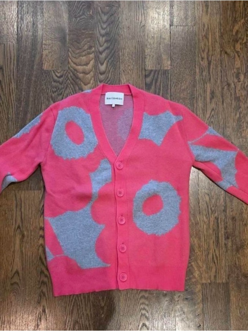 Marimekko woman’s UNIKKO Pink & Light Gray Patterned Cardigan